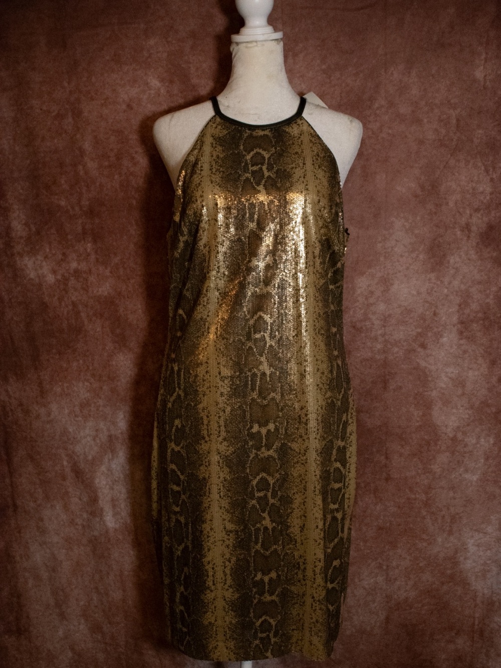 Gold Snake-Print Halter Dress